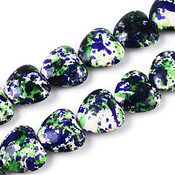 Темно-Синий С напылением окрашенные синтетические бирюзовые бусинки, сердце, темно-синий, 13~13.5x14~14.5x6~7 мм, отверстие : 0.9~1 мм, около 30 шт / нитка, 15.16~15.35 дюйм (38.5~39 см)
