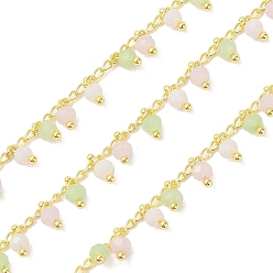 (52) Непрозрачная лаванда Цепочка из латуни и стекла, с катушкой, долговечный, без кадмия и без свинца, пайки, реальный 18 k позолоченный, разноцветные, 3x2x1 мм