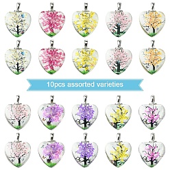 (52) Непрозрачная лаванда 10 шт. Прозрачные стеклянные подвески, сердце, с натуральным сухоцветом внутри, разноцветные, 27x20x10.5 мм, отверстие : 4.5x2.5 мм