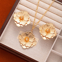 Золотой Ожерелья с подвесками из цветочного сплава и комплекты серег-гвоздиков, золотые, колье: 20.47 дюйм (52 см), Кулон : 52 мм