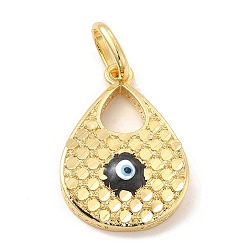 Black Brass Pendants, with Enamel, Real 18K Gold Plated, Long-Lasting Plated, Cadmium Free & Nickel Free & Lead Free, Teardrop with Evil Eye Charms, Black, 34x23.5x6mm, Hole: 10x7mm