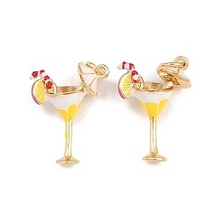 Желтый Латунь эмаль подвески, пить чары, стойки покрытие, без кадмия и без свинца, долговечный, реальный 18 k позолоченный, с целью перехода в кольце, желтые, 19.5x15x7.5 мм, отверстие : 3 мм