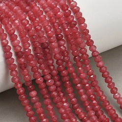 Rouge Teints naturels blanches perles de jade brins, rondelle, facette, rouge, 4x3mm, Trou: 0.9mm, Environ 118 pcs/chapelet, 13.78'' (35 cm)