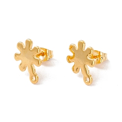 Real 24K Gold Plated 201 Stainless Steel Stud Earring Findings, with Ear Nuts and 304 Stainless Steel Pins, with Horizontal Loops, Flower, Real 24K Gold Plated, 13x10mm, Hole: 1.2mm, Pin: 0.7mm