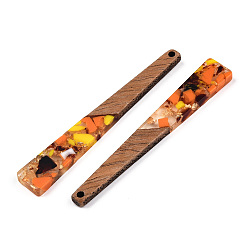 Коралловый Большие подвески из прозрачной смолы и орехового дерева, золотой фольгой, трапециевидный шарм, коралл, 69.5x10x3.5 мм, отверстие : 2 мм