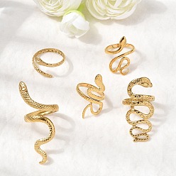 Настоящее золото 18K 5 шт. 304 открытые манжеты из нержавеющей стали для женщин, змея, ионное покрытие (ip), реальный 18 k позолоченный, 16~17.8 мм