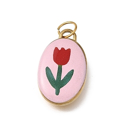 Oval 304 Stainless Steel Enamel Pendants, Ion Plating(IP), Real 18K Gold Plated, Oval, 23x14x4.5mm, Hole: 4.5mm