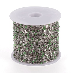 Lime Green Handmade 304 Stainless Steel Dapped Chains, Cable Chains, with Enamel and Spool, Soldered, Flat Oval, Long-Lasting Plated, Lime Green, 3x1.5x0.1~1mm, about 32.8 Feet(10m)/roll