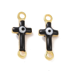 Черный Подвески из латунной эмали, реальный 18 k позолоченный, религиозный крест с рисунком от сглаза, чёрные, 5.5x13x3 мм, отверстие : 1.2 мм