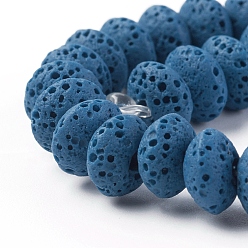 Steel Blue Natural Lava Rock Beads Strands, Dyed, Rondelle, Steel Blue, 9x5~5.5mm, Hole: 2mm, about 37 pcs/Strand, 7.87 inch(20cm)