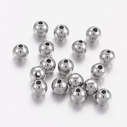 Stainless Steel Color 201 Stainless Steel Beads, Solid Round, Stainless Steel Color, 4mm, Hole: 1.2mm