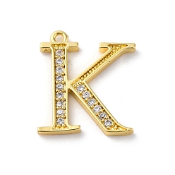 Letter K Подвеска из латуни с микропаве из кубического циркония, греческий алфавит, реальный 18 k позолоченный, Письмо K, 14x16.3x1.6~1.7 мм, отверстие : 1.1 мм