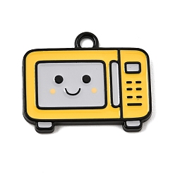 Gold Alloy Enamel Pendants, Microwave Oven Charms, Black, Gold, 27x33x3mm, Hole: 3.5mm