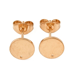 Золотой 304 Выводы серьги из нержавеющей стали шпилька, с плоской пластиной, плоско-круглые, ионное покрытие (ip), золотые, 6 мм, отверстие : 1.2 мм, штифты : 1 мм