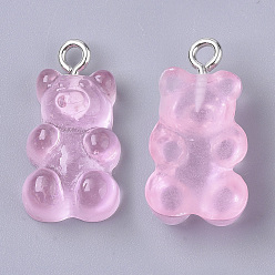 Pearl Pink Resin Pendants, with Platinum Tone Iron Loop, Imitation Food, Bear, Pearl Pink, 20.5~22.5x11.5x7mm, Hole: 2mm