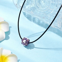 Аметист Ожерелья с подвесками в виде цветка из натурального аметиста и стеклянных бусин, ожерелья из черного вощеного хлопкового шнура для женщин, платина, 17.40 дюйм (44.2 см)