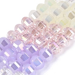 Mixed Color Electroplate Mixed Styles Glass Beads Strands, Lantern, Faceted, Mixed Color, 8~8.5x6~6.5mm, Hole: 1~1.4mm, about 52~56pcs/strand, 13.58~14.37 inch(34.5~36.5cm)