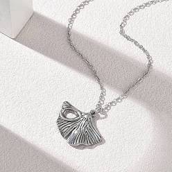 Stainless Steel Color 304 Stainless Steel Ginkgo Leaf Pendant Necklaces, Stainless Steel Color, 15.63 inch(39.7cm)