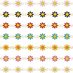 Mixed Color 42Pcs 7 Colors Brass Enamel Links Connectors, Golden, Cadmium Free & Lead Free, Sunflower, Mixed Color, 13x7x2.5mm, Hole: 1.2mm, 6pcs/color