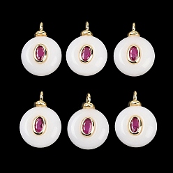 Белый Нефрит Натурального белого нефрита подвески, плоские круглые подвески с латунной микрофиброй и фианитами, долговечный, стойки покрытие, реальный 18 k позолоченный, без кадмия и без свинца, 18x13x7 мм, отверстие : 2 мм