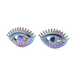 Rainbow Color Ion Plating(IP) 304 Stainless Steel Eye Stud Earring Findings, Earring Settings for Rhinestone, Rainbow Color, Fit for 1mm Rhinestone, 10.7x16.7mm, Pin: 0.8mm