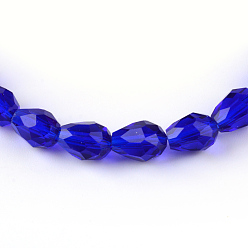 Medium Blue Transparent Glass Bead Strands, Faceted Teardrop, Medium Blue, 8x6mm, Hole: 1mm, about 65pcs/strand, 17.99 inch(45.7cm)