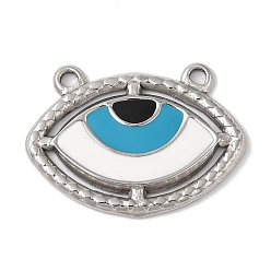 Stainless Steel Color 304 Stainless Steel Enamel Pendants, Evil Eye Charm, Stainless Steel Color, 19x26x2mm, Hole: 1.8mm