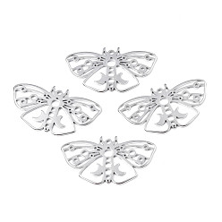 Нержавеющая Сталь Цвет Не тускнеющие 201 подвески из нержавеющей стали, бабочка, цвет нержавеющей стали, 24.5x44.5x1.5 мм, отверстие : 1.8 мм