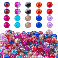 Mixed Color Transparent Crackle Glass Beads, Round, Mixed Color, 8mm, Hole: 1.3~1.6mm, 10 colors, 20pcs/color, 200pcs/box