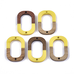 Gold Resin & Walnut Wood Links connectors, Oval, Gold, 28x19.5x4mm, Hole: 1.8mm