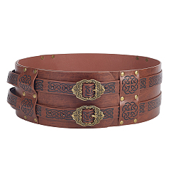 Brun De Noix De Coco Ceintures viking vintage en cuir PU et alliage pour hommes, bronze antique, brun coco, 1495x100x11mm