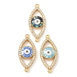 Настоящее золото 18K Подвески-коннекторы с прозрачными кубическими циркониями и эмалью в виде коннектора "лошадиный глаз" из латуни, с естественной оболочке, долговечный, стойки покрытие, разноцветные, реальный 18 k позолоченный, 25.5x11x4 мм, отверстие : 1.2 мм