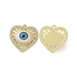 Light Gold Панданты из сплава со стразами, с васильковым акрилом из бисера, сердце с очаровательными глазами, золотой свет, 24x23x7 мм, отверстие : 1.5 мм