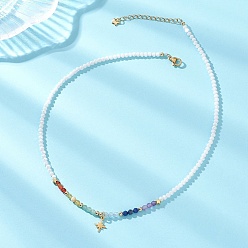 Золотой 304 подвеска в форме звезды из нержавеющей стали с натуральным аквамарином, желтым опалом, лазуритом, аметистом, зеленым авантюрином, сердоликом и стеклянными гранеными бусинами-рондель, символизирующими чакру, золотые, 15.43 дюйм (39.2 см)