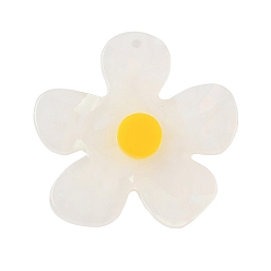 (404) Непрозрачное AB Кислое яблоко Непрозрачные акриловые подвески, формы цветка, цветочный белый, 30x31x4.5 мм, отверстие : 1.4 мм
