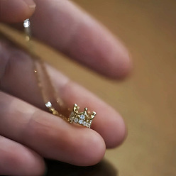 Настоящее золото 14K 925 Женские ожерелья с подвеской в виде короны из стерлингового серебра с микропаве из прозрачных кубических цирконий, реальный 14 k позолоченный, 17.72 дюйм (45 см)