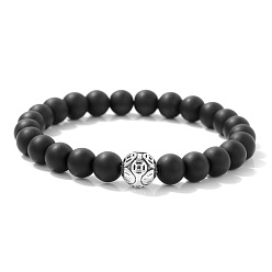 Glass Браслеты из матового стекла с круглыми бусинами, эластичные, талисманы из сплава, ювелирные украшения на удачу для женщин и мужчин, 7.48 дюйм (19 см)