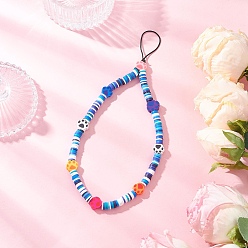 Синий Кулон из полимерной глины ручной работы, круглые, с непрозрачным однотонным стеклом, синие, 200~210x6 мм, бусины : 8x9x4 мм