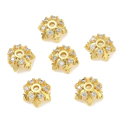 Oro Micro latón preparan tapas de cuentas de zirconia cúbica, flor, chapado en rack, larga duración plateado, sin plomo y cadmio, dorado, 8.5x9.5x4 mm, agujero: 1.5 mm