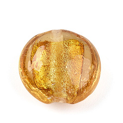 Золотистый Стеклянные бусины, с фольгой внутри, ручная работа, плоско-круглые, золотые, 15~17x8.5~9.5 мм, отверстие : 1~2 мм