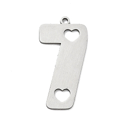 Stainless Steel Color 201 Stainless Steel Pendants, Number 7 with Heart Cutouts Charms, Stainless Steel Color, 27x13.5x1mm, Hole: 1.5mm
