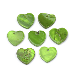 Lime green Sprühfarbe Süßwasser Shell Charme, Herz, lime green, 13~14x13~14x1.5~2 mm, Bohrung: 1 mm