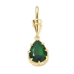 Vert Pendentifs en laiton zircon cubique pavé, charmes de larme, charmes de pierre unique, plaqué longue durée, crémaillère plaquage, sans plomb et sans cadmium, réel 18 k plaqué or, verte, 36mm, Trou: 8x5mm