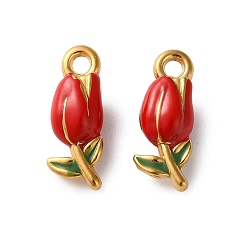 Красный 304 нержавеющей стальной эмали подвески, ионное покрытие, цветок, золотые, красные, 20x8x6.5 мм, отверстие : 2 мм