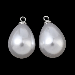 Платина Подвески из АБС-пластика с жемчугом, слеза, с петлей из сплава, платина, 22x13 мм, отверстие : 1.6 мм