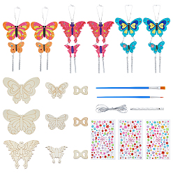 Gemischte Farbe DIY-Windspiel-Sets aus Holz in Schmetterlingsform, inklusive Aluminiumrohr, Harz Strass Aufkleber, Kunststoffpinsel, Gemischte Farbe, 31~1000x1~129x0.1~2.5 mm