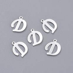 Letter D 201 подвески из нержавеющей стали, буквы, серебряный цвет гальваническим, letter.d, 14x11.5x1 мм, отверстие : 1 мм