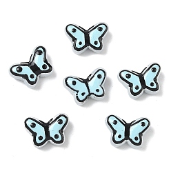 Голубой Прозрачные стеклянные эмалевые бусины, бусины ручной работы, бабочка, окрашенная и подогревом, голубой, 10x14~14.5x6~6.5 мм, отверстие : 1 мм