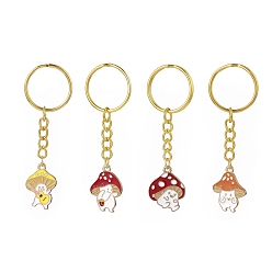 Mixed Color 4Pcs 4 Styles Alloy Enamel Pendants Mushroom Character Keychain, with Iron Split Key Rings, Mixed Color, 72~76mm, 1pc/style