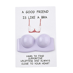 Лиловый Прямоугольная бумажная поздравительная открытка для друзей, с украшением в форме бюстгальтера из смолы, сирень, 75x50 мм